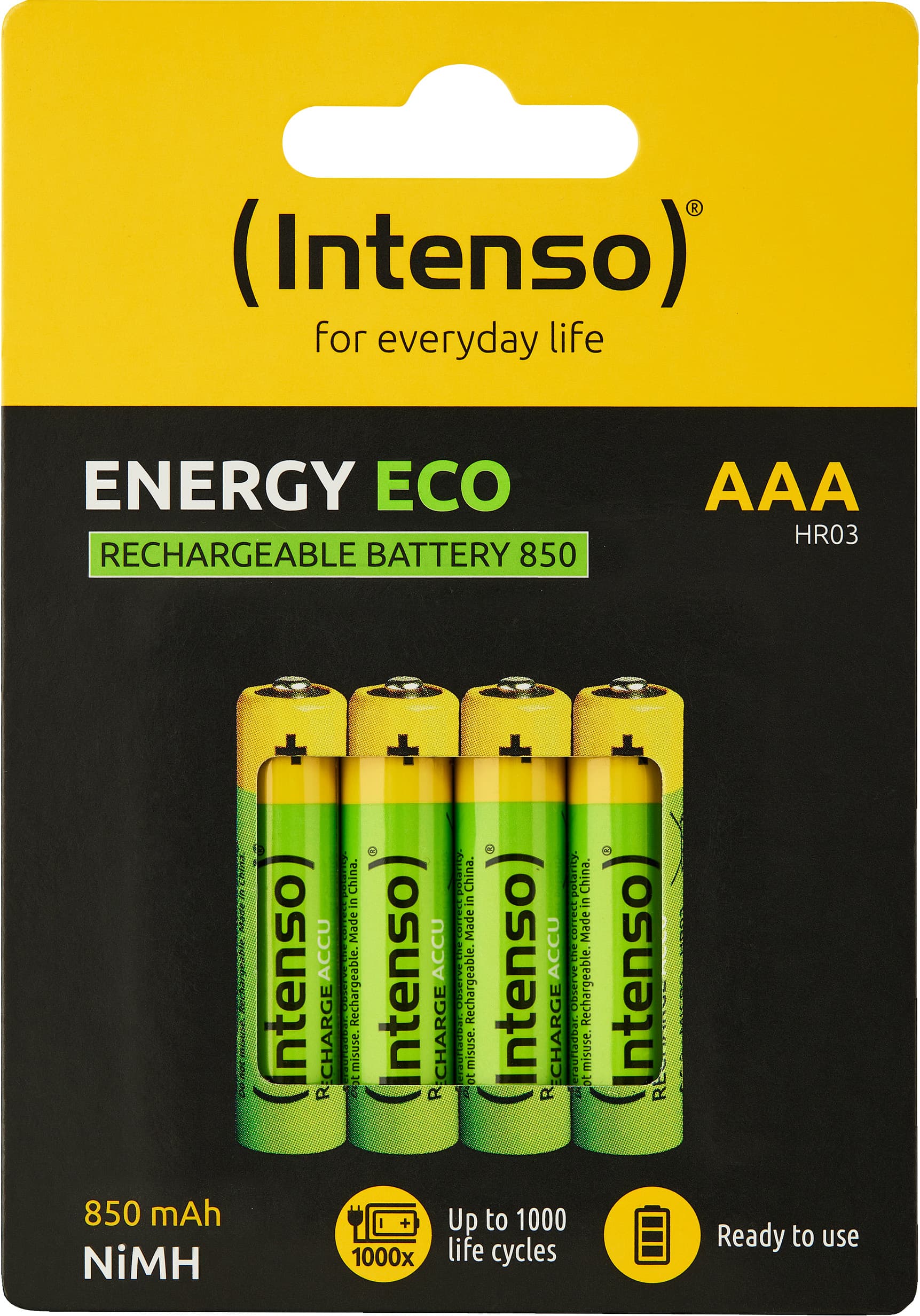 Piles Intenso NiMH « Energy Eco » – AAA / HR03, 1,2 volts, 850 mAh (paquet de 4)