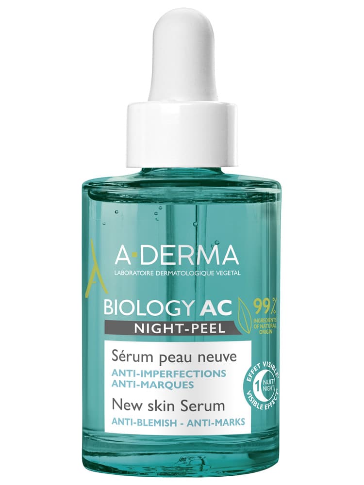 A-DERMA Biology AC Night-Peel Sérum Peau Neuve Imperfections & Marques 30 ml