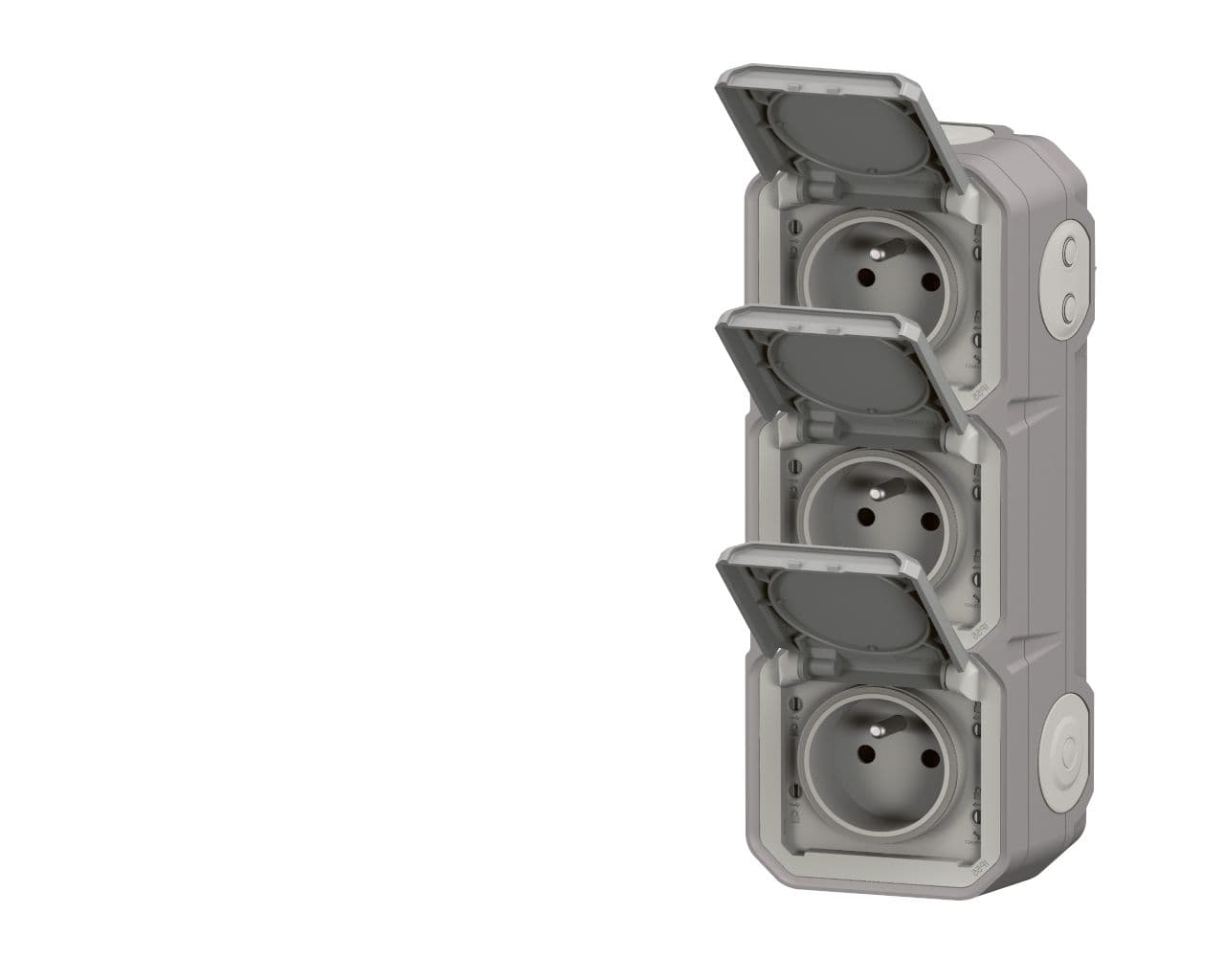 Prise de courant triple vertical 16A 2P+T Legrand Plexo™ grise complète